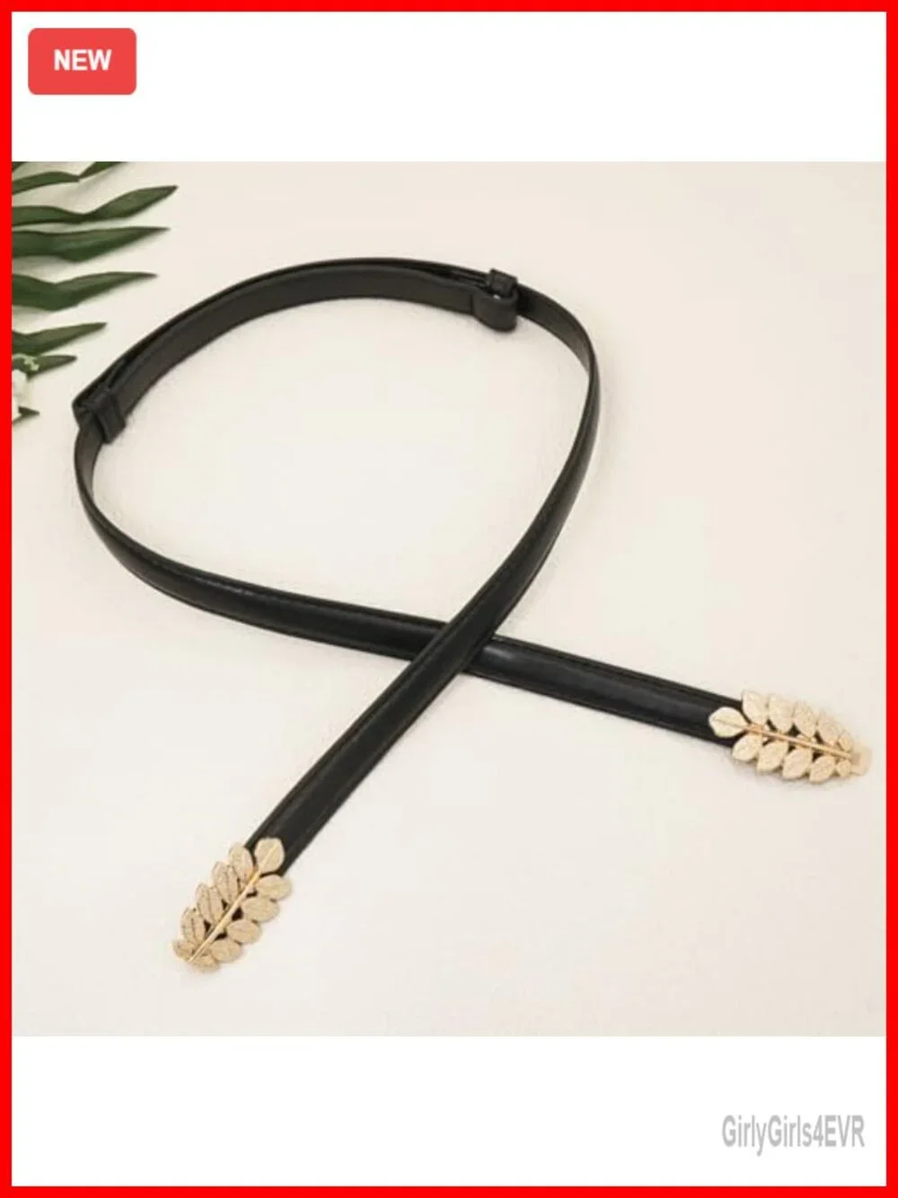 Women Skinny Belt with Gold Buckle Faux Leather Dress Waist Belt